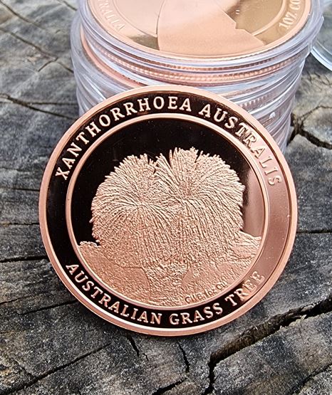 1 Troy Ounce Copper Coin - Great White Bullion Australian Grass Tree Design - 1oz Cu Bullion