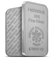 5oz Heraeus Silver Bar .9999 Silver Bullion Bar - 5 Troy Ounces