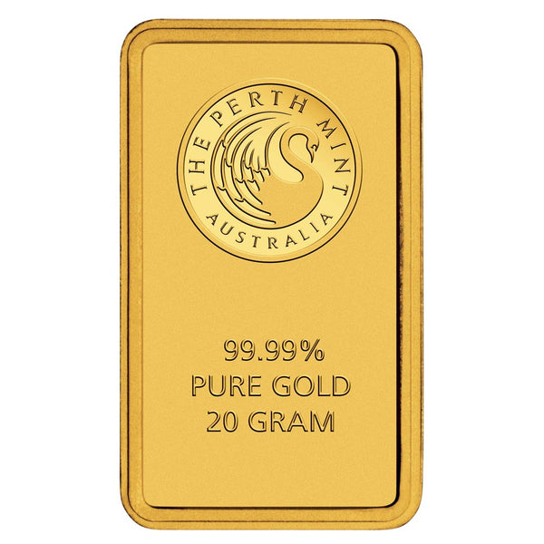 Australian Kangaroo 20g Gold Minted Bar - 99.99% Pure Gold - The Perth Mint - Great White Bullion