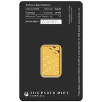 Australian Kangaroo 10g Gold Minted Bar - 99.99% Pure Gold - The Perth Mint - Great White Bullion