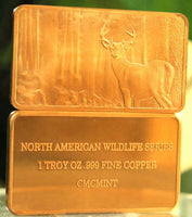 1 Ounce Copper Ingot - Wildlife Series Deer - 1 Troy oz Copper Bullion - Great White Bullion