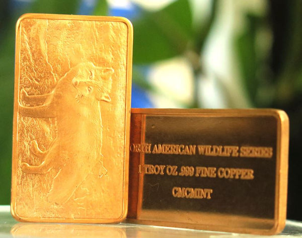 1 Ounce Copper Ingot - Wildlife Series Fox - 1 Troy oz Copper Bullion - Great White Bullion