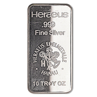 10oz Heraeus Silver Bar .9999 Silver Bullion Bar - 10 Ounce - Great White Bullion