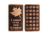 1 Ounce Copper Ingot - Canadian Maple Leaf - 1 Troy oz Copper Bullion - Great White Bullion