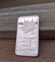 1 Ounce Copper Ingot - Canadian Maple Leaf - 1 Troy oz Copper Bullion - Great White Bullion