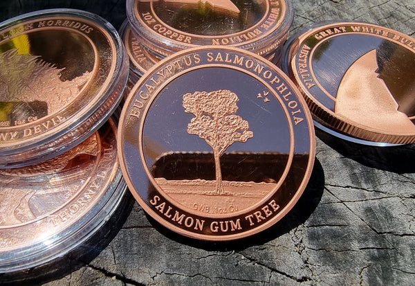 1 Ounce Copper Round - Australian Salmon Gum Tree Coin - Eucalyptus Salmonophloia
