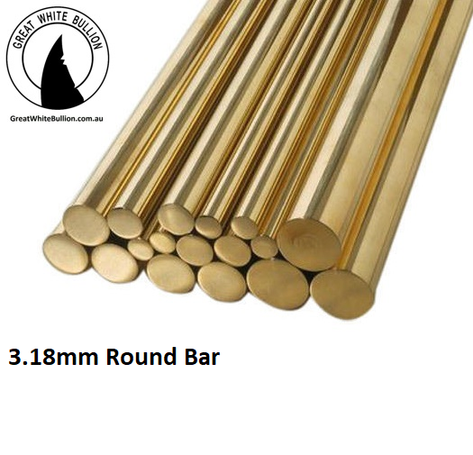Brass Round Bar - 3.18mm Diameter (1/8") - Up to 1000mm Solid Brass Bar - Great White Bullion