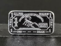 1g Silver Scorpion Bar - 1 Gram .999 Silver Bullion Bar - Perfect Collectable - Great White Bullion