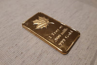 1 Ounce Gold Plated Brass Ingot - Maple Leaf - 1 Troy oz Gold Bar Bullion - Great White Bullion