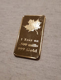 1 Ounce Gold Plated Brass Ingot - Maple Leaf - 1 Troy oz Gold Bar Bullion - Great White Bullion