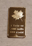 1 Ounce Gold Plated Brass Ingot - Maple Leaf - 1 Troy oz Gold Bar Bullion - Great White Bullion