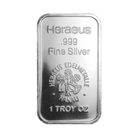 1oz Heraeus Silver Bar .9999 Silver Bullion Bar - 1 Ounce - Great White Bullion