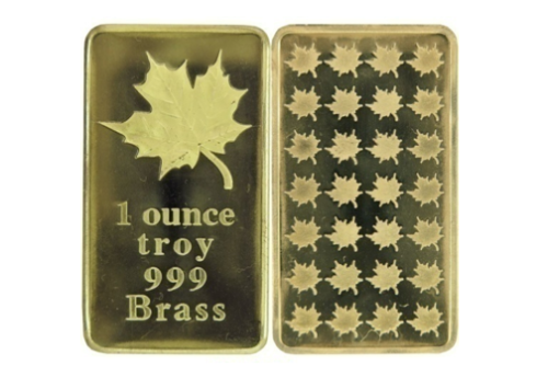 1 Ounce Brass Ingot - Maple Leaf - 1 Troy oz Brass Bar Bullion - Great White Bullion