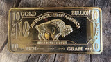 10 Gram Gold Plated Brass Ingot - Buffalo - 10g Gold Bar Bullion - Great White Bullion