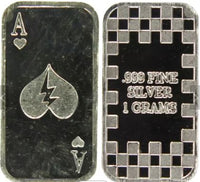 1g Silver Ace of Hearts Bar - 1 Gram .999 Silver Bullion Bar - Perfect Collectable - Great White Bullion