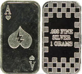 1g Silver Ace of Hearts Bar - 1 Gram .999 Silver Bullion Bar - Perfect Collectable - Great White Bullion