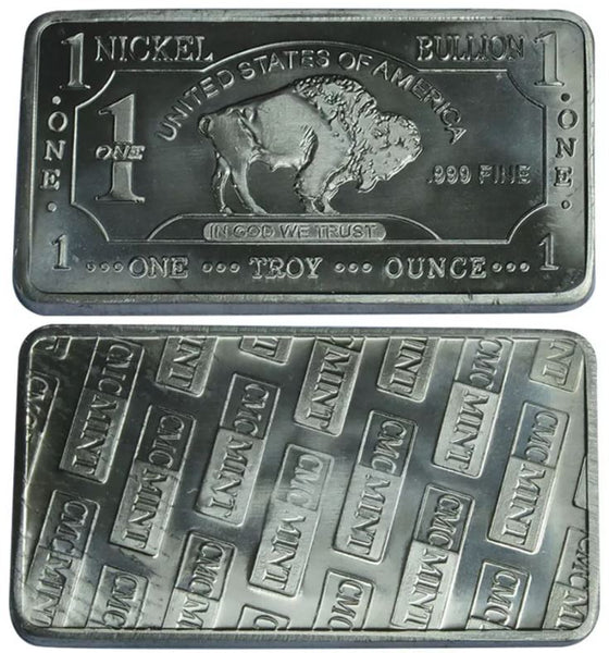 1 Ounce Nickel Ingot - Buffalo Bar - 1 Troy oz Nickel Bullion - Great White Bullion