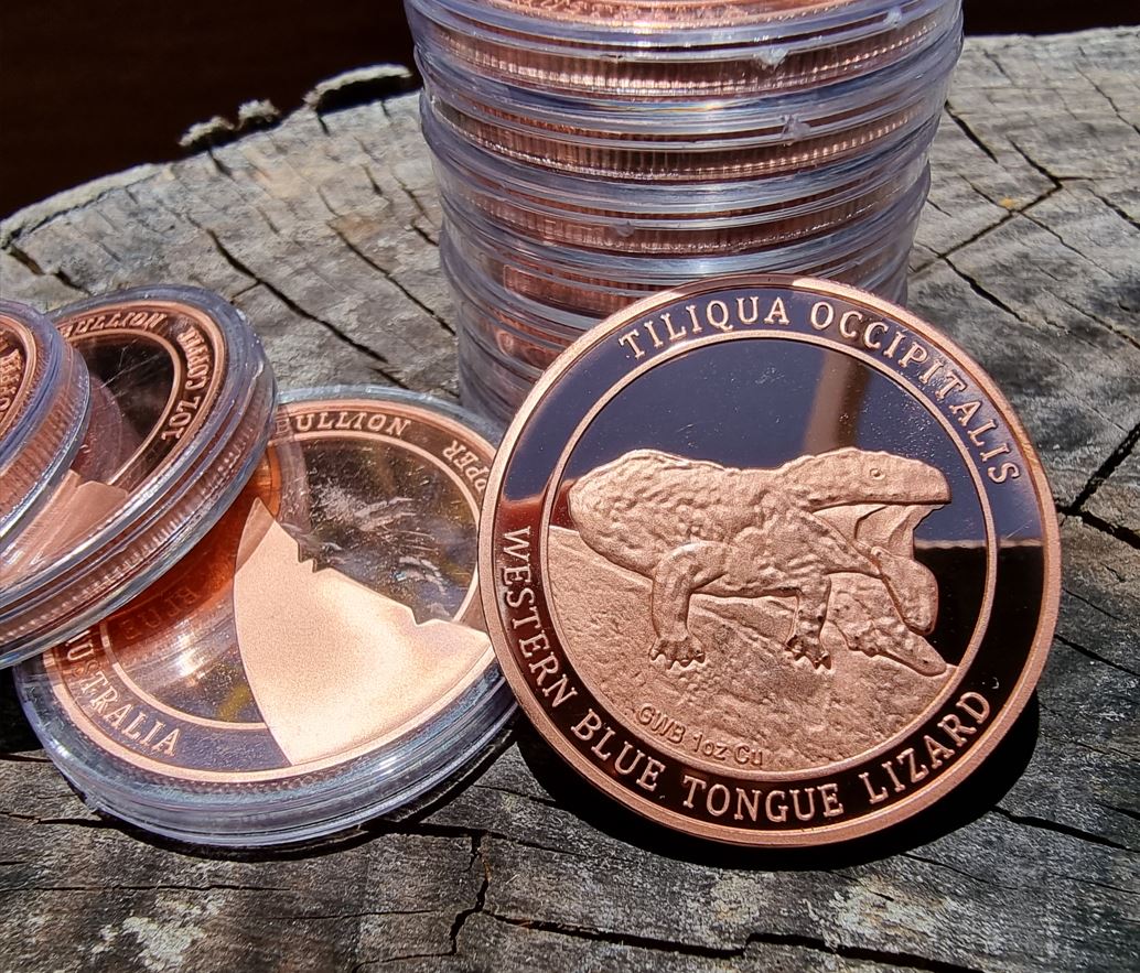 thumbnail image 2 of 1 Troy Oz Copper Coin – Great White Bullion Australian Blue Tongue Lizard 2 of 12